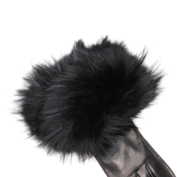Massive lange Lederhandschuhe aus Fuchspelz für Damen-Veronique Massive Long Black