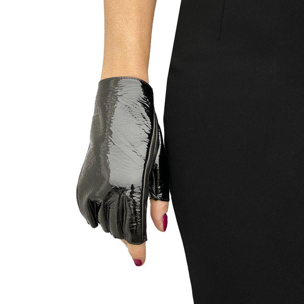 Fingerlose klassische Lederhandschuhe für Damen mit IB-Manschette