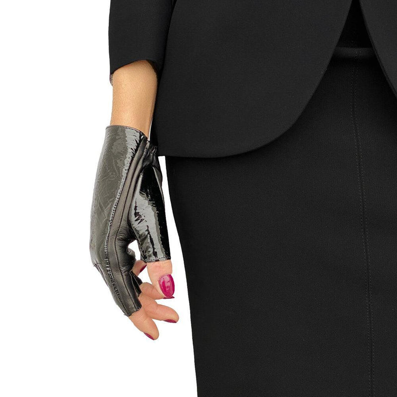 Fingerlose klassische Lederhandschuhe für Damen mit IB-Manschette