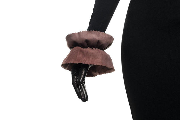 Damenhandschuhe aus kontrastierendem Leder mit Seidenfutter und doppelt gestuften Bündchen-Danielle 3