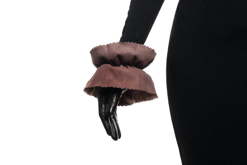 Damenhandschuhe aus kontrastierendem Leder mit Seidenfutter und doppelt gestuften Bündchen-Danielle 3