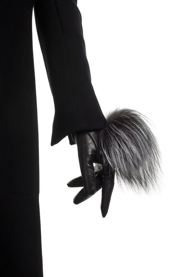 Mit Seide gefütterte Lederhandschuhe für Damen mit Fuchspelz-Pom Pom-Veronique Pom Pom
