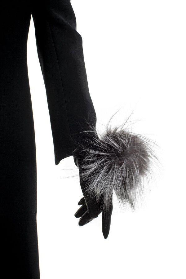 Mit Seide gefütterte Lederhandschuhe für Damen mit Fuchspelz-Pom Pom-Veronique Pom Pom