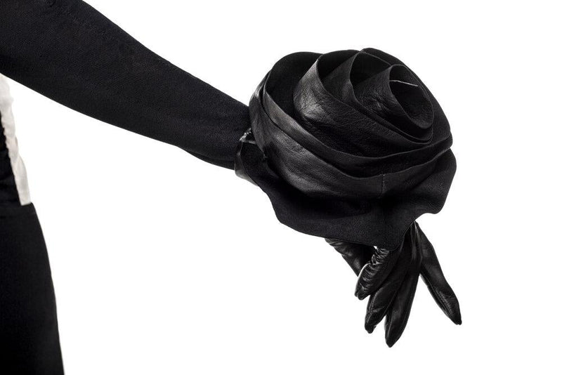 Mit Seide gefütterte Luxus-Lederhandschuhe für Damen - Pfingstrose Rose