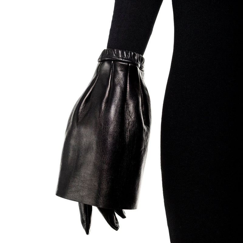 Klassische schwarze Lederhandschuhe für Damen mit ausgestelltem Bündchen-Molly