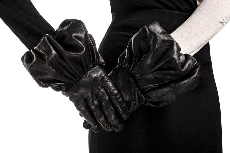 Damenhandschuhe aus schwarzem Leder mit Seidenfutter-Julie 2