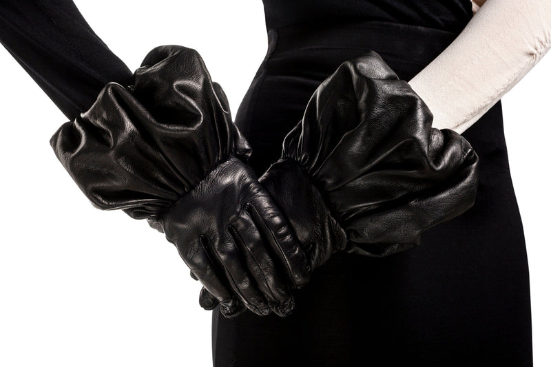 Damenhandschuhe aus schwarzem Leder mit Seidenfutter-Julie 2
