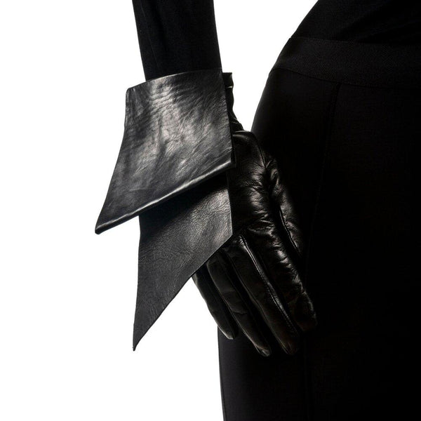 Schwarze Lederhandschuhe für Damen mit eckigem Schleifendetail-Alabama 4