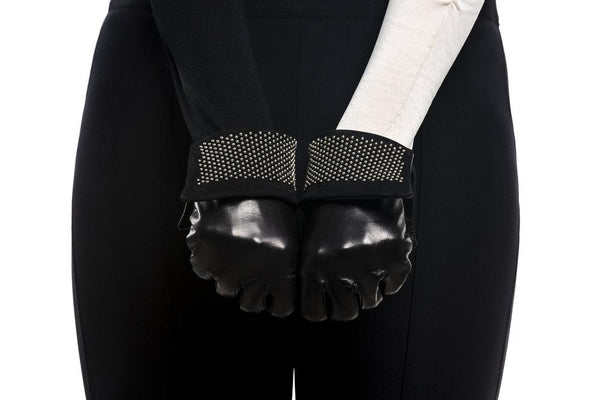 Damen-Lederhandschuhe mit Seidenfutter und Nietenbündchen -Ronnie Wood