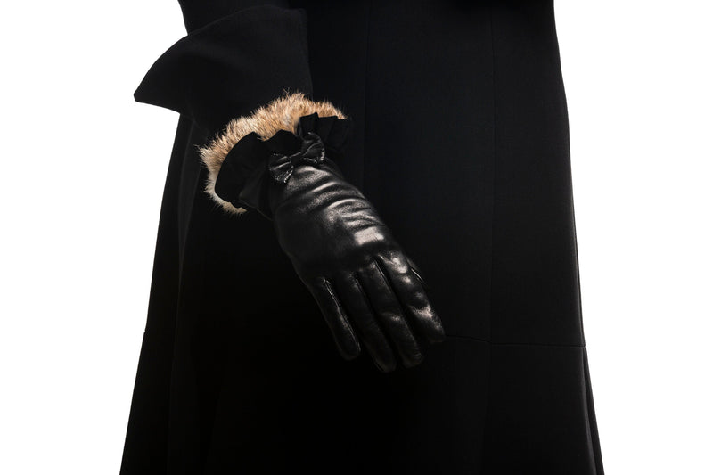 Mit Seide gefütterte Lederhandschuhe für Damen mit Kaninchenfellmanschetten-Veronique Minnie Frill