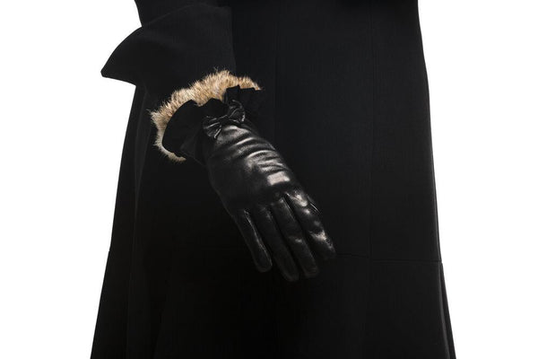 Mit Seide gefütterte Lederhandschuhe für Damen mit Kaninchenfellmanschetten-Veronique Minnie Frill