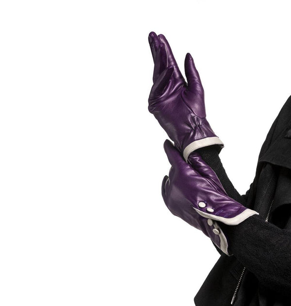 Mit Fell gefütterte Lederhandschuhe für Damen mit kontrastierenden Bündchen-Maya 2