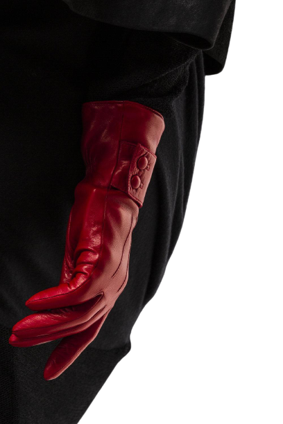 Damen-Lederhandschuhe mit Kaschmirfutter und Knopfarmband.-Belle