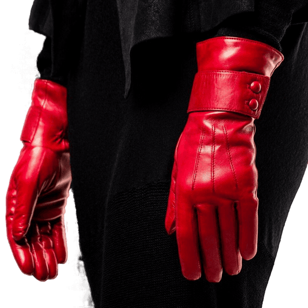 Damen-Lederhandschuhe mit Kaschmirfutter und Knopfarmband.-Belle