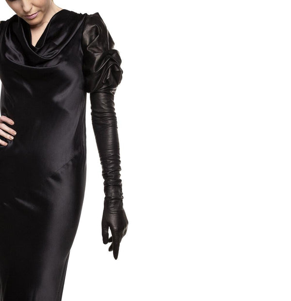 Lange schwarze Lederhandschuhe für Damen - Lola Faye