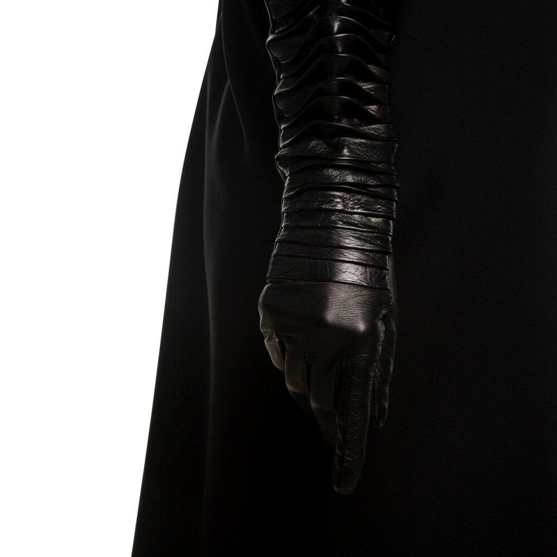 Lange geraffte schwarze Lederhandschuhe für Damen - Lola Layered