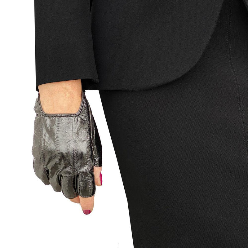 Fingerlose schwarze Lederhandschuhe für Damen-Anastasia Anguila