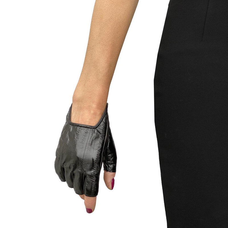 Fingerlose schwarze Lederhandschuhe für Damen-Anastasia Anguila