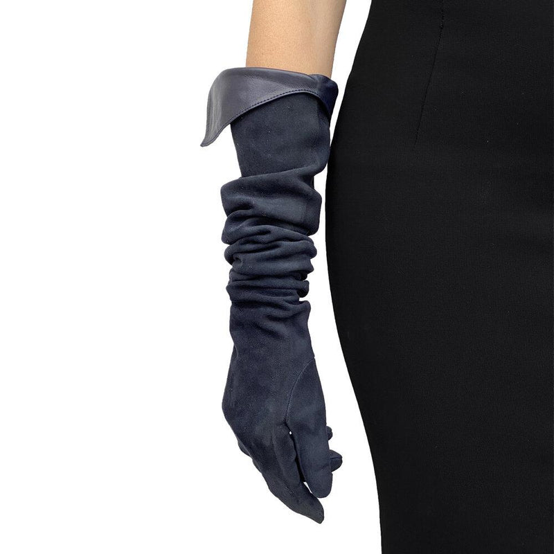 Lange, mit Seide gefütterte Wildleder- und Lederhandschuhe für Damen-Brigitte