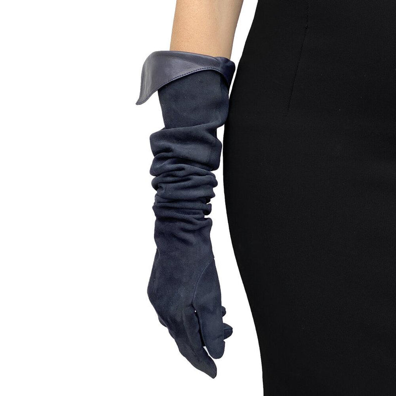 Lange, mit Seide gefütterte Wildleder- und Lederhandschuhe für Damen-Brigitte