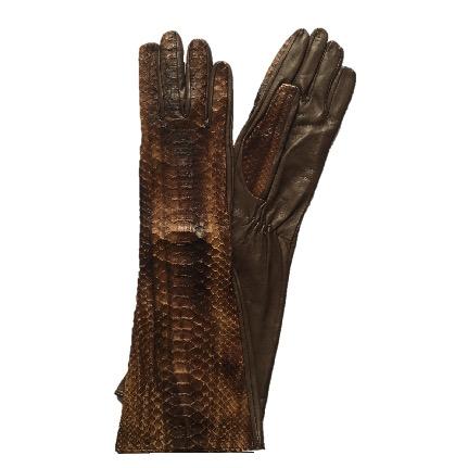 Mit Seide gefütterte Opern- und Ellbogen-Lederhandschuhe für Damen - Cleopatra Python
