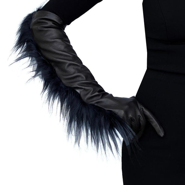 Mit Seide gefütterte Fuchspelz-Lederhandschuhe für Damen-Eva