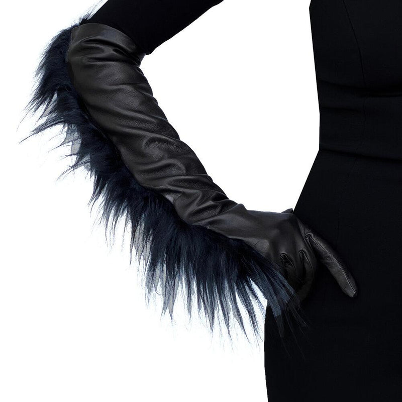 Mit Seide gefütterte Fuchspelz-Lederhandschuhe für Damen-Eva