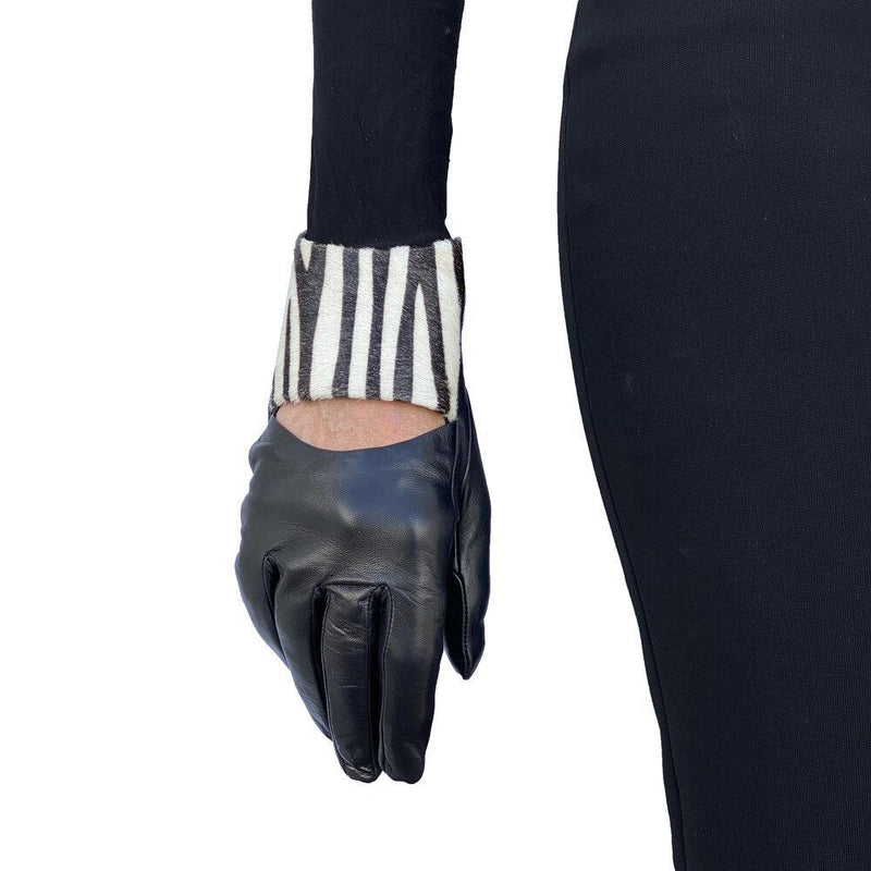 Damenhandschuhe aus kontrastierendem Leder mit Seidenfutter und -Francesca-Schaufel