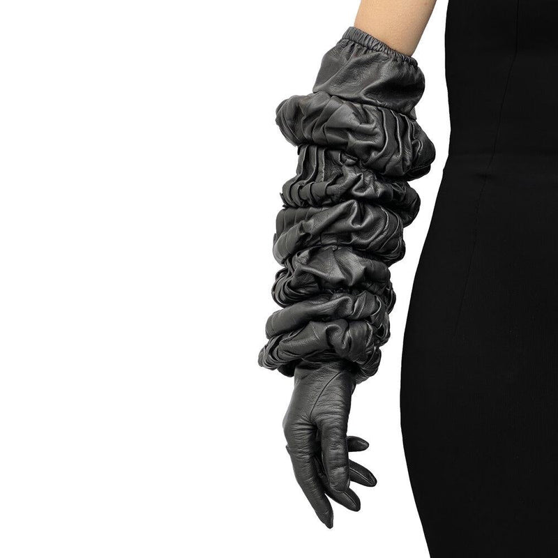 Ellbogenlange Lederhandschuhe mit Rüschen für Damen-Montserrat Bubble 2