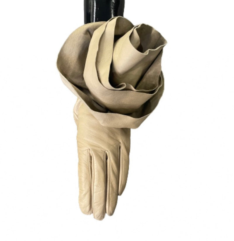 Mit Seide gefütterte Luxus-Lederhandschuhe für Damen - Pfingstrose Rose