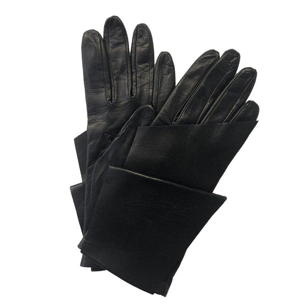 Schwarze Lederhandschuhe für Damen mit eckigem Schleifendetail-Alabama 4
