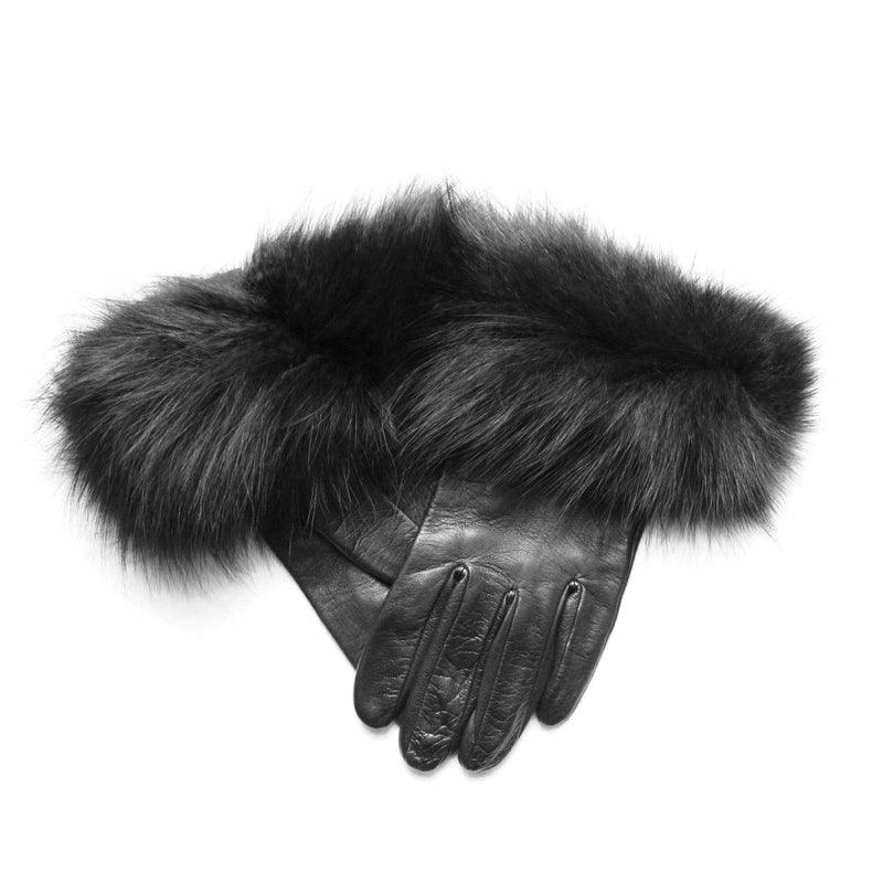 Damen-Lederhandschuhe mit Seidenfutter und riesigen Manschetten – Veronique Massive Short