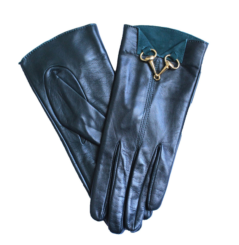 Mit Seide gefütterte Lederhandschuhe für Damen mit Horsebit-Detail-Isabella-Frontverschluss