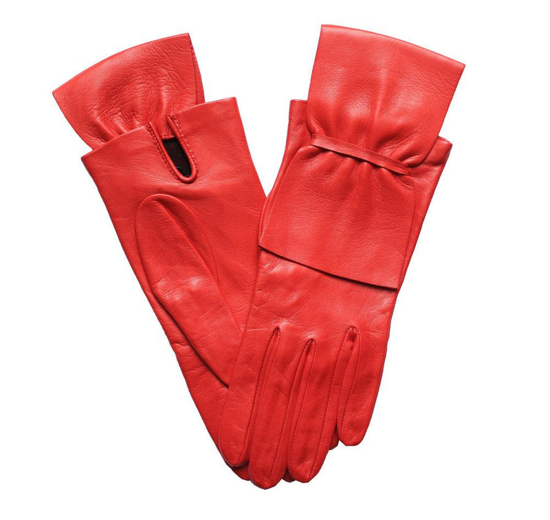 Mit Seide gefütterte Lederhandschuhe für Damen mit gerafften Schleifenmanschetten-Alabama