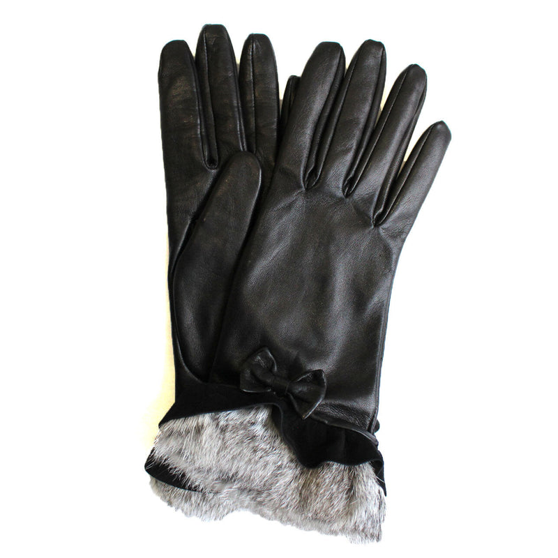 Mit Seide gefütterte Lederhandschuhe für Damen mit Kaninchenfellmanschetten-Veronique Minnie Frill