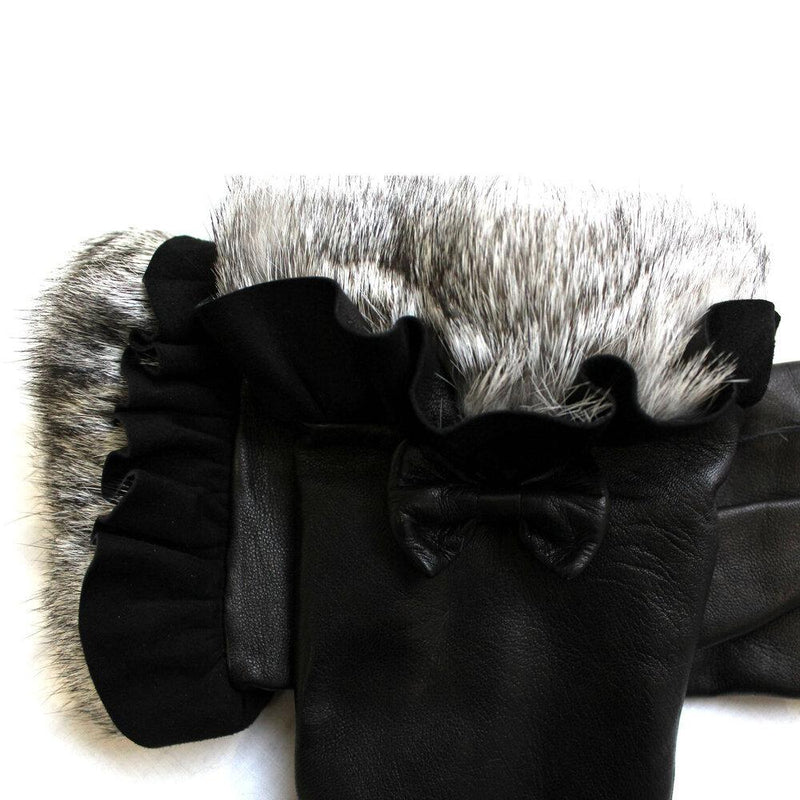 Mit Seide gefütterte Lederhandschuhe für Damen mit Kaninchenfellmanschetten-Veronique Minnie Frill