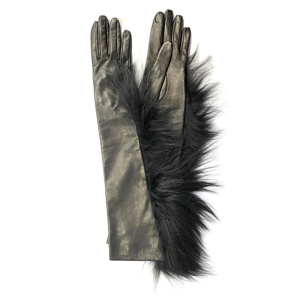 Mit Seide gefütterte Fuchspelz-Lederhandschuhe für Damen-Eva