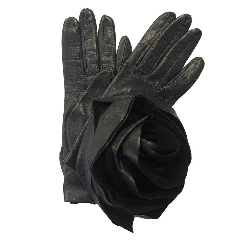 Mit Seide gefütterte Luxus-Lederhandschuhe für Damen - Pfingstrose Rose
