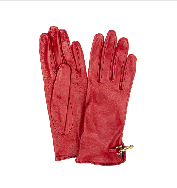 Mit Seide gefütterte Lederhandschuhe mit Trensendetails und Isabella-Rückenverschluss