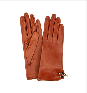 Mit Seide gefütterte Lederhandschuhe mit Trensendetails und Isabella-Rückenverschluss