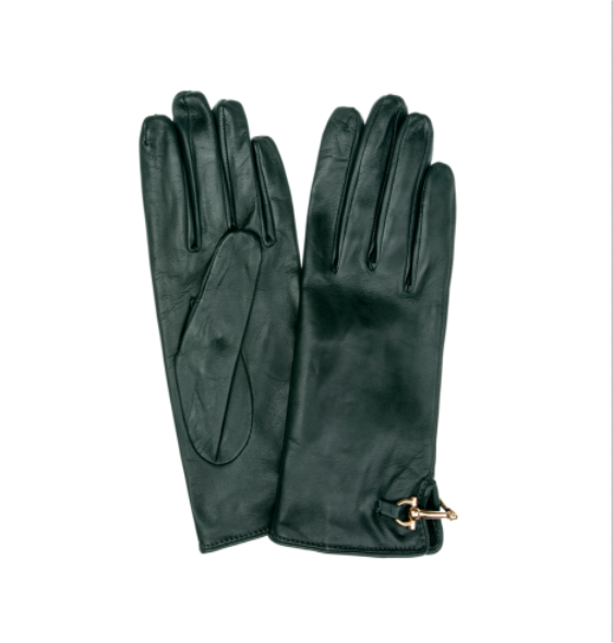 Mit Seide gefütterte Lederhandschuhe mit Trensendetails und Isabella-Rückenverschluss
