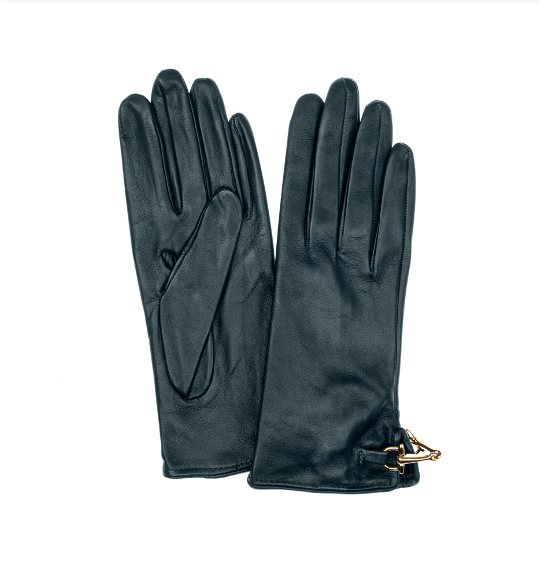 Mit Seide gefütterte Lederhandschuhe mit Trensendetails und Isabella-Rückenverschluss