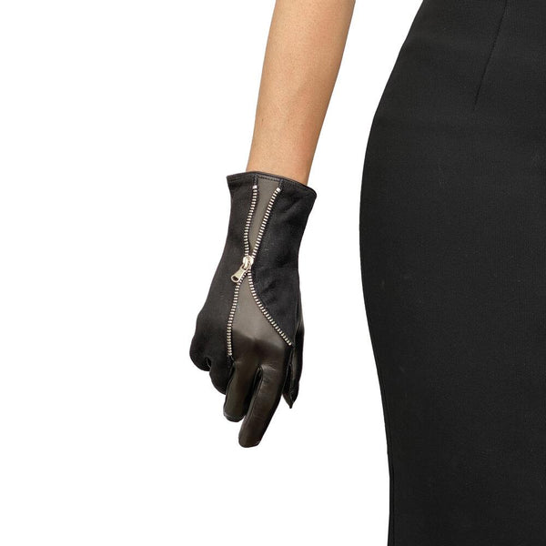 Gebogener Lederhandschuh mit offenem Reißverschluss für Damen-Jacqueline 3
