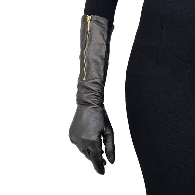 Ellbogenlange Lederhandschuhe mit Reißverschluss für Damen - Jacqueline 8BT