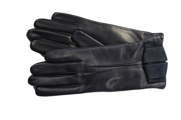 Mit Kaschmir gefütterte Lederhandschuhe für Damen mit Schleife aus Wildleder