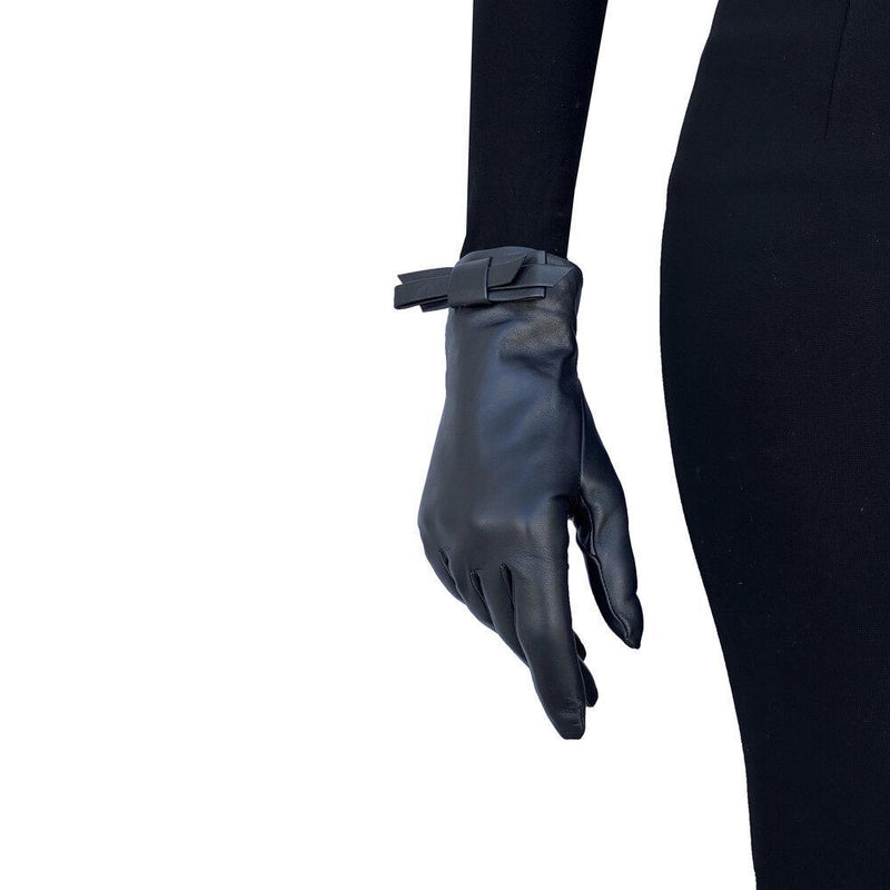 schleif handschuhe Schwarze Lederhandschuhe für Damen mit klassischer Schleife-Meryl – Paula Rowan