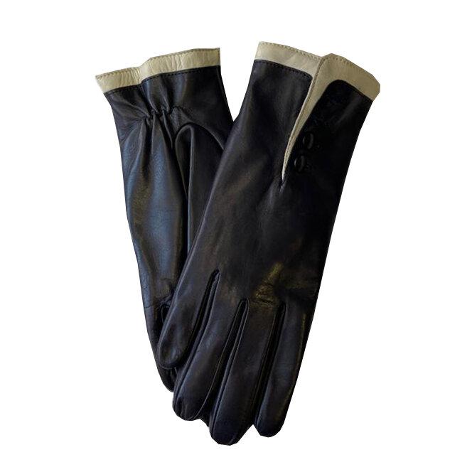 Mit Fell gefütterte Lederhandschuhe für Damen mit kontrastierenden Bündchen-Maya 2