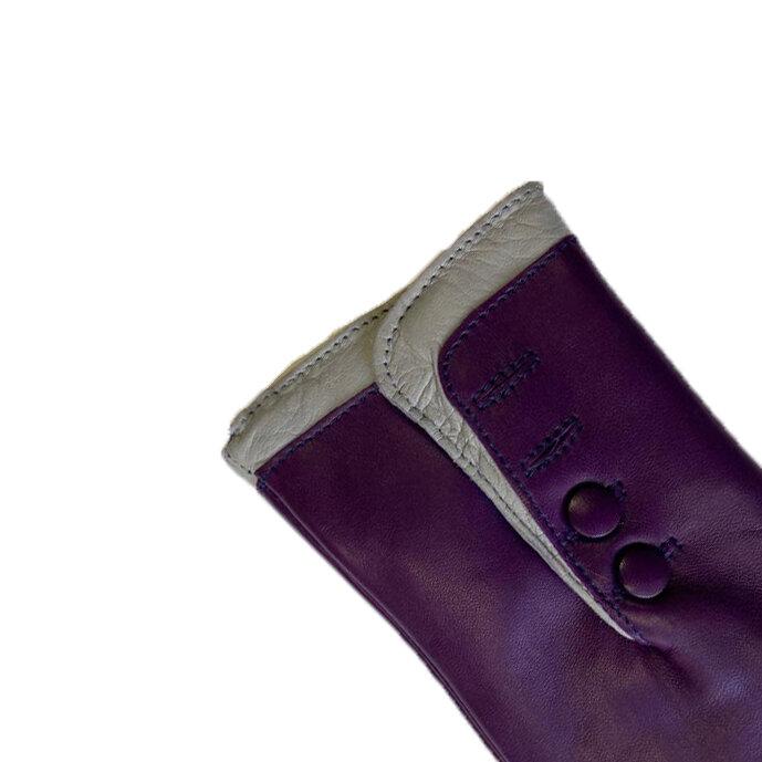 Mit Fell gefütterte Lederhandschuhe für Damen mit kontrastierenden Bündchen-Maya 2