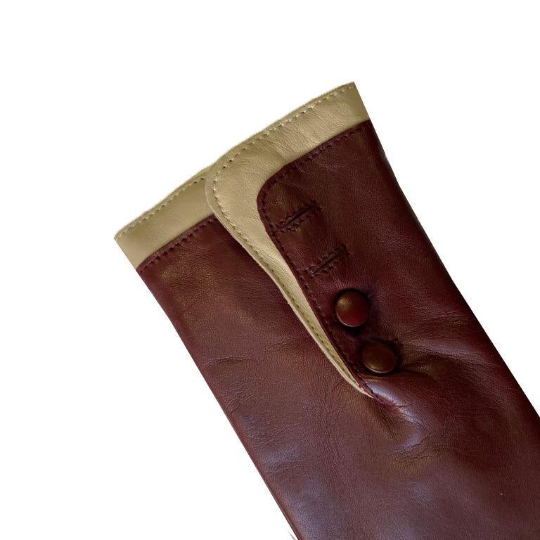 Mit Fell gefütterte Lederhandschuhe für Damen mit kontrastierenden Bündchen-Maya 2