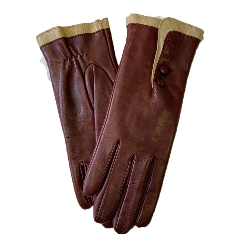 Mit Fell gefütterte Lederhandschuhe für Damen mit kontrastierenden Bündchen-Maya 2